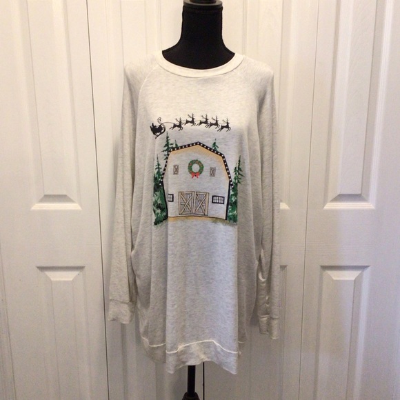 Lovely Souls Plus Womens Country Christmas Barn Lightweight Sweatshirt Size 3XL - Picture 4 of 7